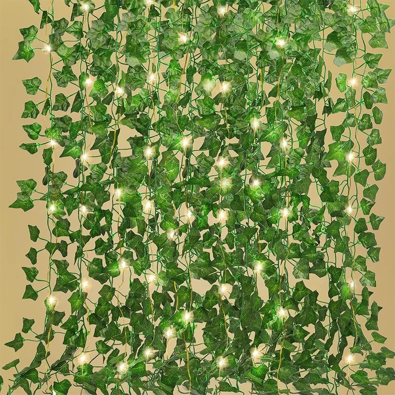 Interior Design Office - グリーンアイビー 210 センチメートル LED ライトストリングリーフ人工花輪吊り下げ植物部屋庭オフィス結婚式の壁の装飾に最適