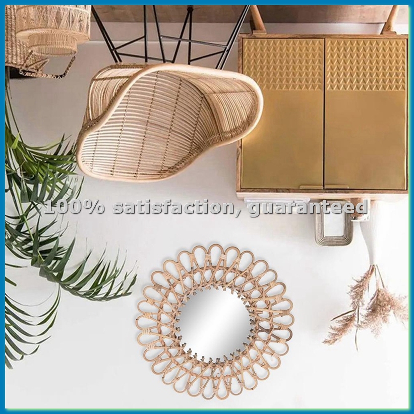 Rattan Mirror Round - 40cm北欧風籐製壁掛け鏡 ラタンラウンドドレッシングミラー ルーム/バスルーム装飾 壁掛けミラー-AT35
