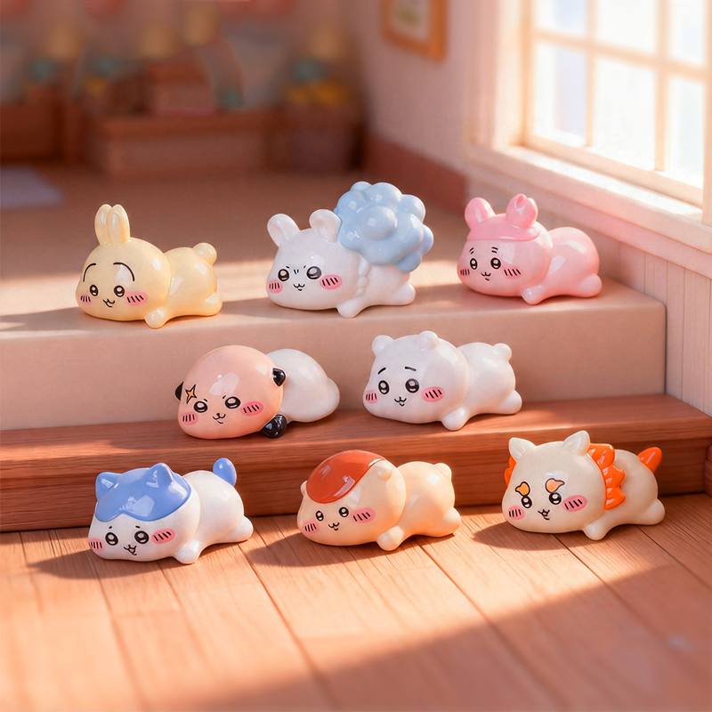 Interior Design Office - 8個入りセット。かわいいチーカワのミニチュアセット。愛らしい漫画風のレジン製ドールオーナメント。DIYでオフィスや車内を飾り付けられます。