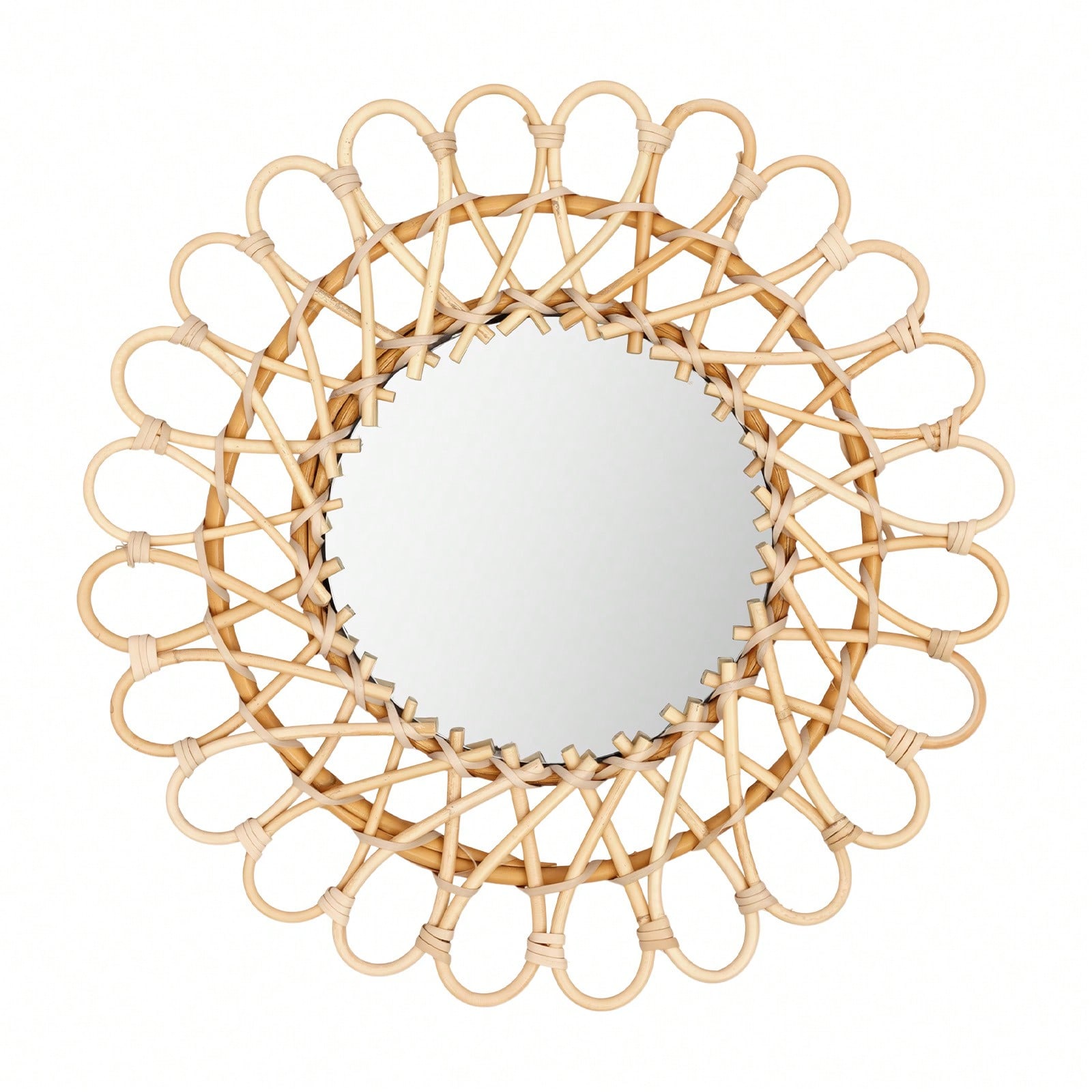 Rattan Mirror Round - 丸型ラタンミラー、丸型装飾壁掛けミラー、手作りの素朴なミラー、バスルーム、寝室、リビングルーム、ファームハウス用の化粧鏡