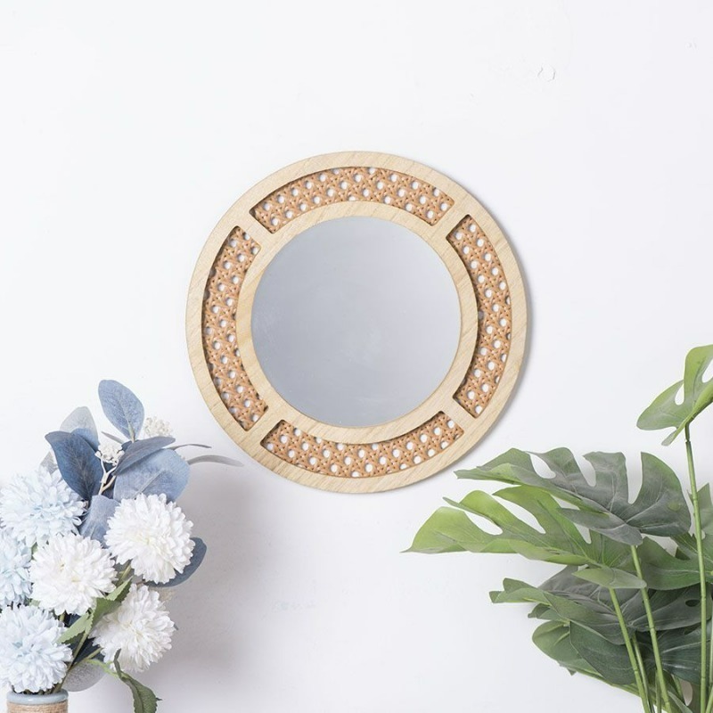 Rattan Mirror Round - クリエイティブ装飾ミラー手作り模造籐織ペンダントホテルのリビングルームの入り口壁ラウンド化粧鏡