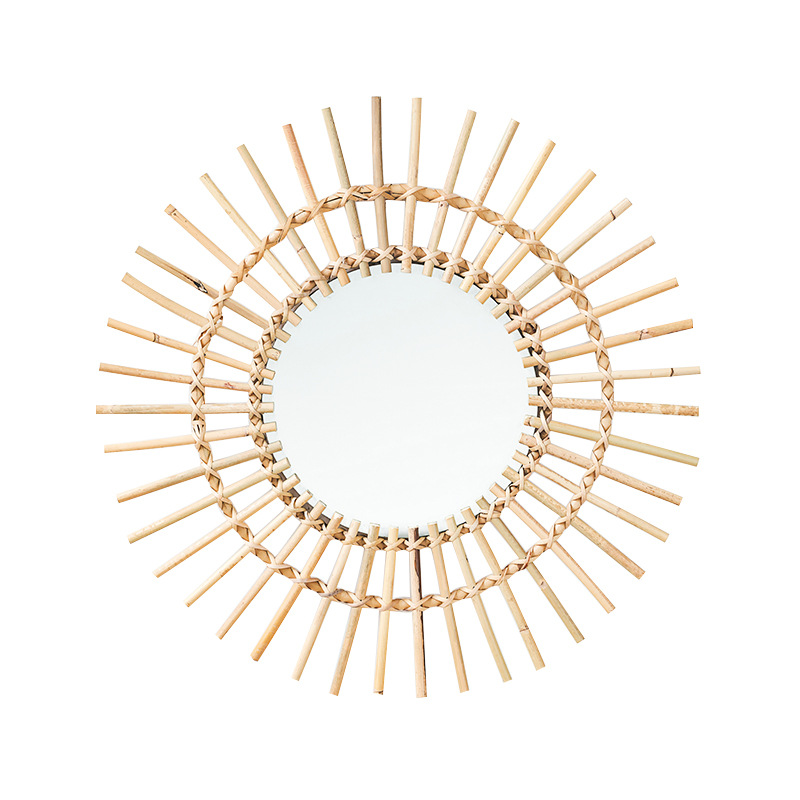 Rattan Mirror Round - ラタン製壁掛け北欧風ホームステイ化粧鏡、手編み壁飾り壁掛け丸型鏡