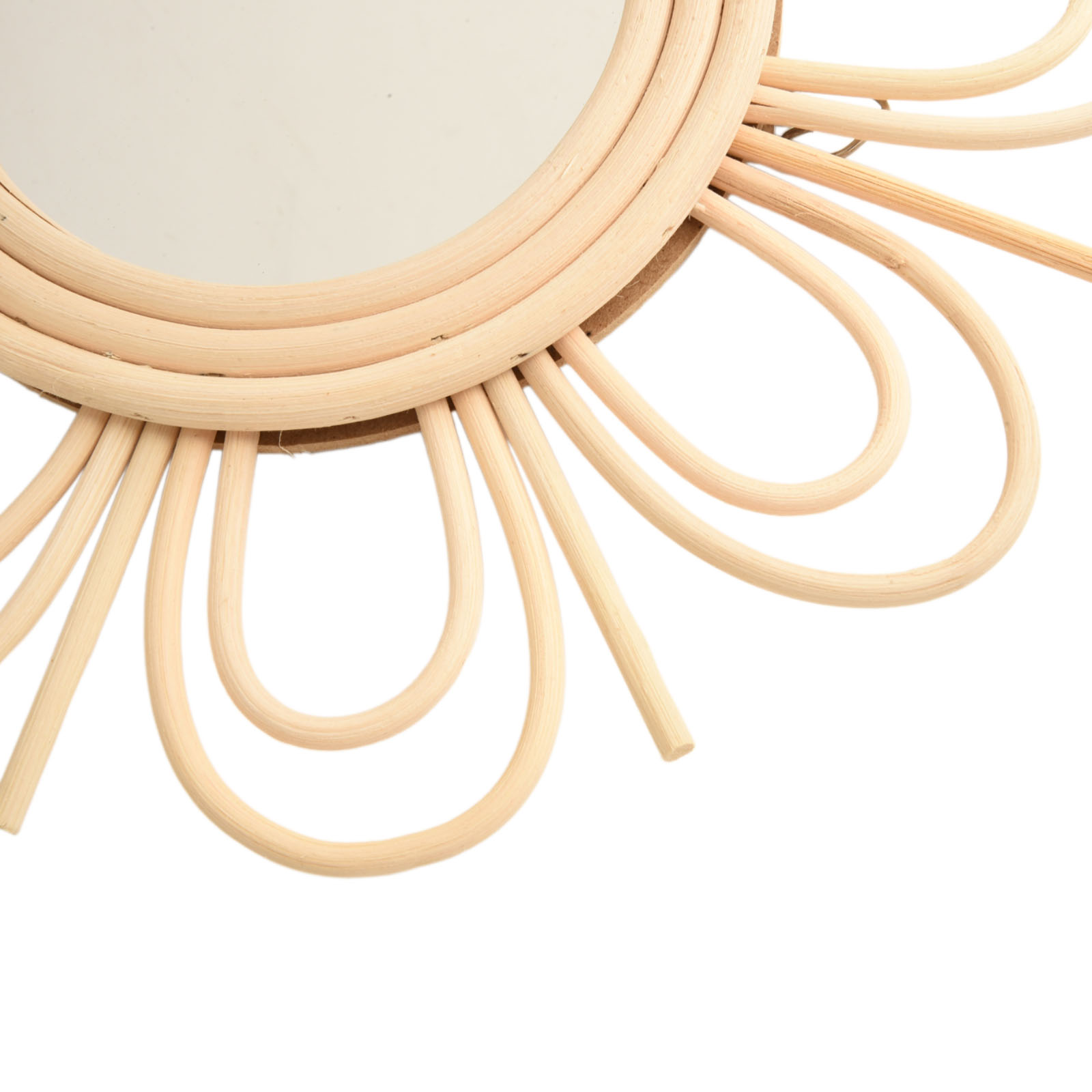 Rattan Mirror Round - ボヘミアンラタン製吊り下げミラー、太陽模様またはその他のデザイン、リビングルーム、寝室、玄関、廊下の装飾用、丸型ガラスアート