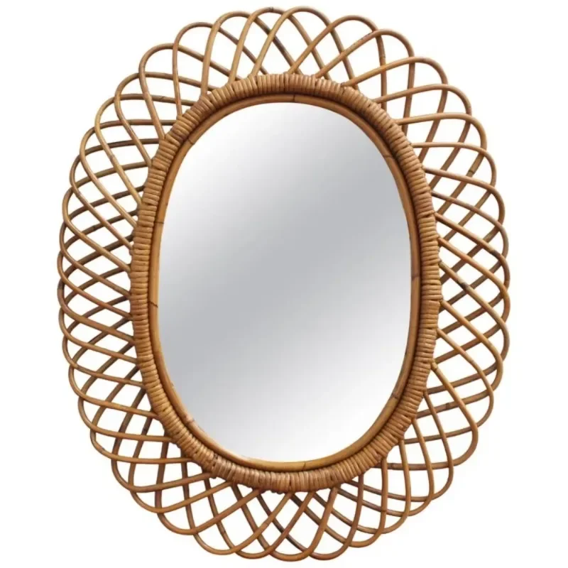 Rattan Mirror Round - モダンな丸い籐の壁掛け鏡