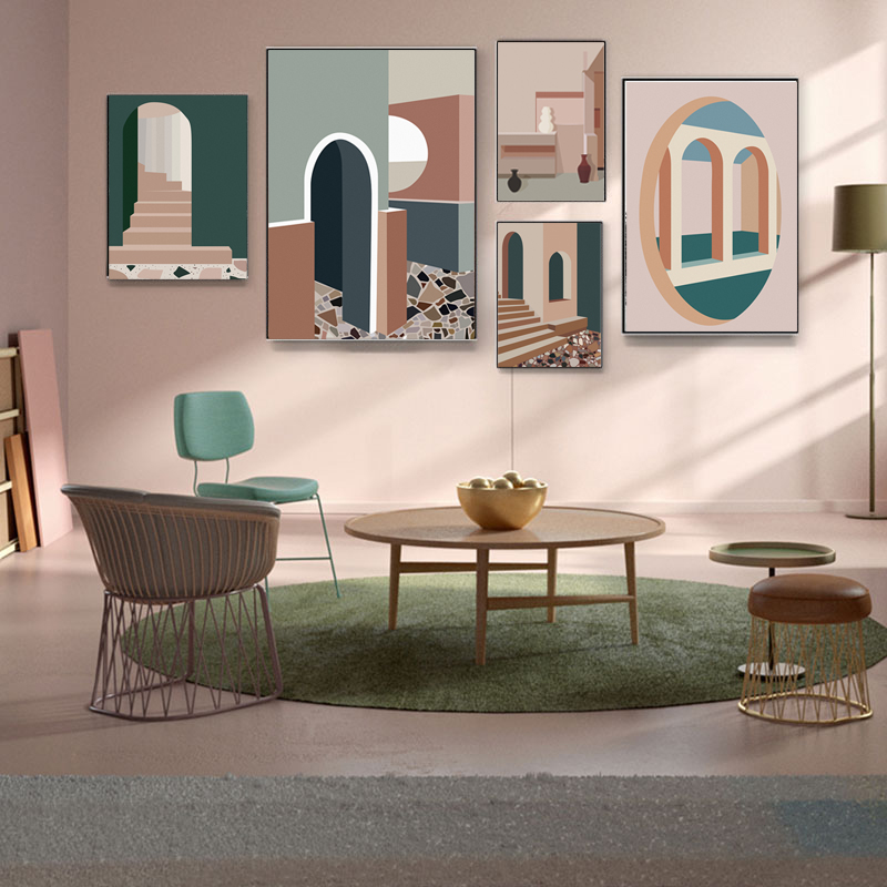Interior Design Build - レトロなモランディの建設,キャンバス,芸術的なアニメのポスター,抽象的な,カラフル,インテリアデザイン,壁画,寝室,リビングルームの装飾