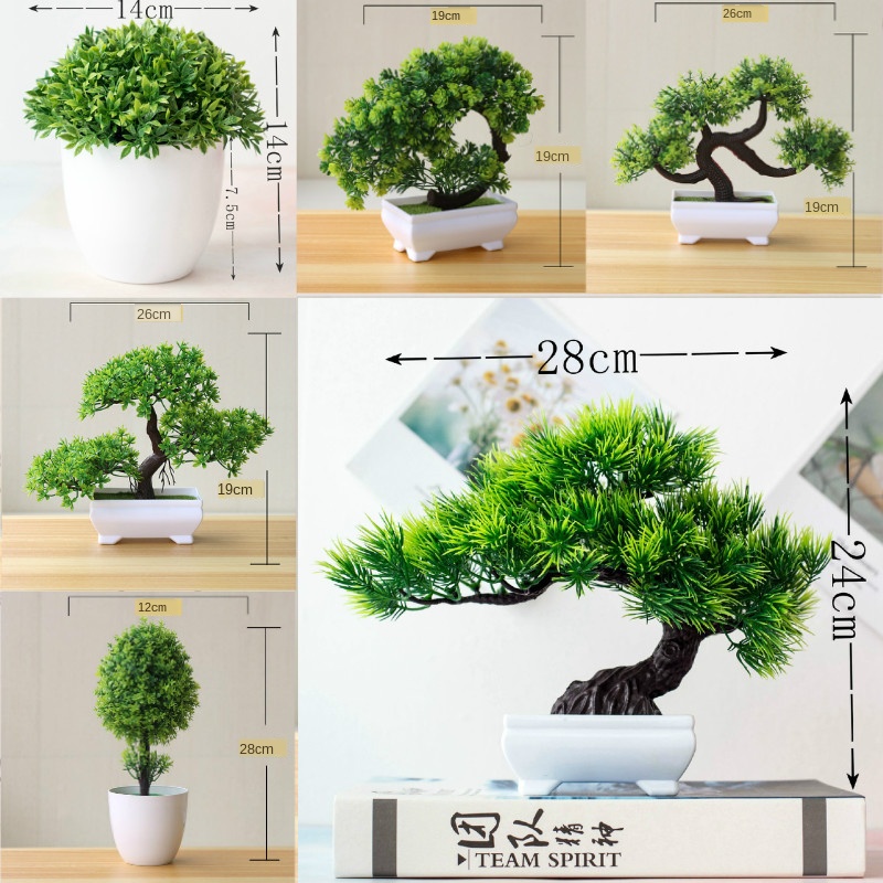 Interior Design Office - 新緑人工植物盆栽小さな木草花鉢植え盆栽ハロウィン結婚式クリスマスパーティーホームオフィスの装飾