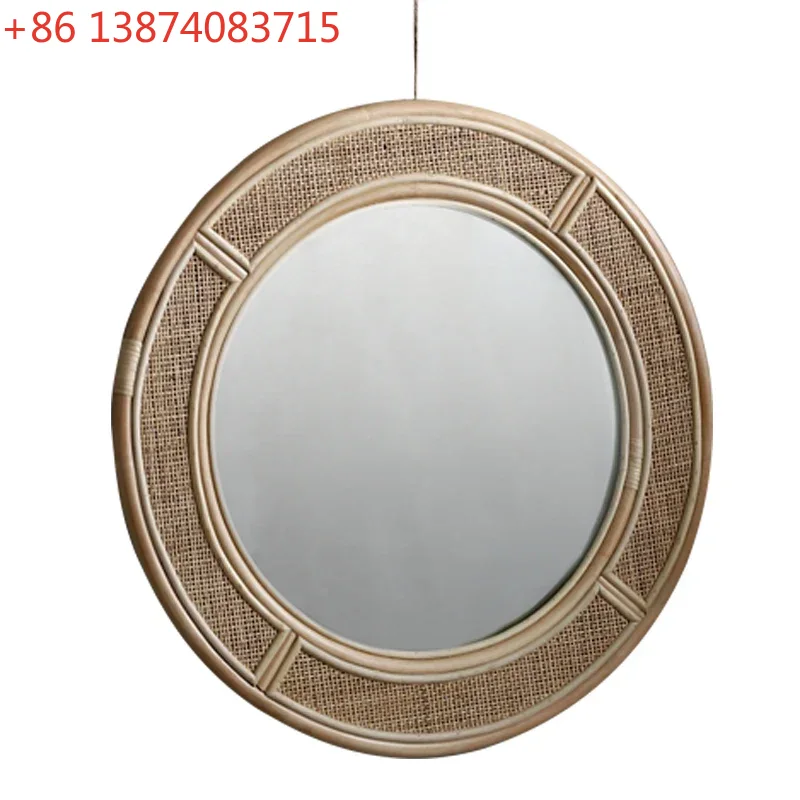 Rattan Mirror Round - 本物の籐製ベッド＆ブレックファースト手作りの籐編み壁掛けミラーレトロな丸型ミラー寝室用化粧鏡