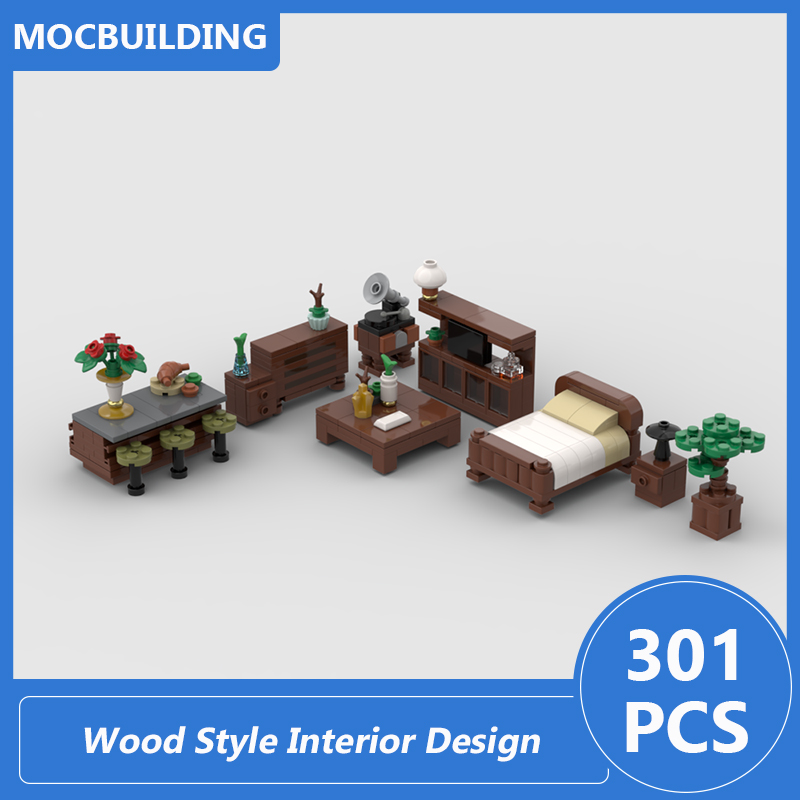 Interior Design Build - 木製スタイルインテリアデザインモデル Moc モジュラービルディングブロック Diy 組み立てレンガ建築シリーズクリエイティブおもちゃギフト 301
