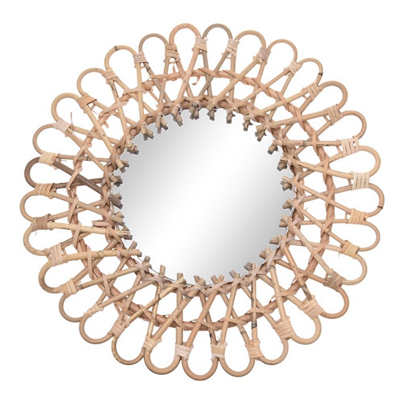 40cm北欧風籐製壁掛け鏡 ラタンラウンドドレッシングミラー - Rattan Mirror Round のレビューと価格