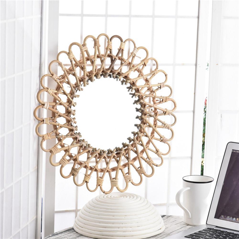 40cm北欧風籐製壁掛け鏡 ラタンラウンドドレッシングミラー - Rattan Mirror Round のレビューと価格