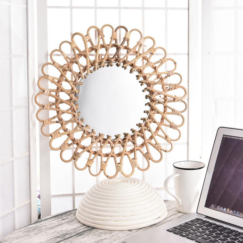 40cm北欧風籐製壁掛け鏡 ラタンラウンドドレッシングミラー - Rattan Mirror Round のレビューと価格