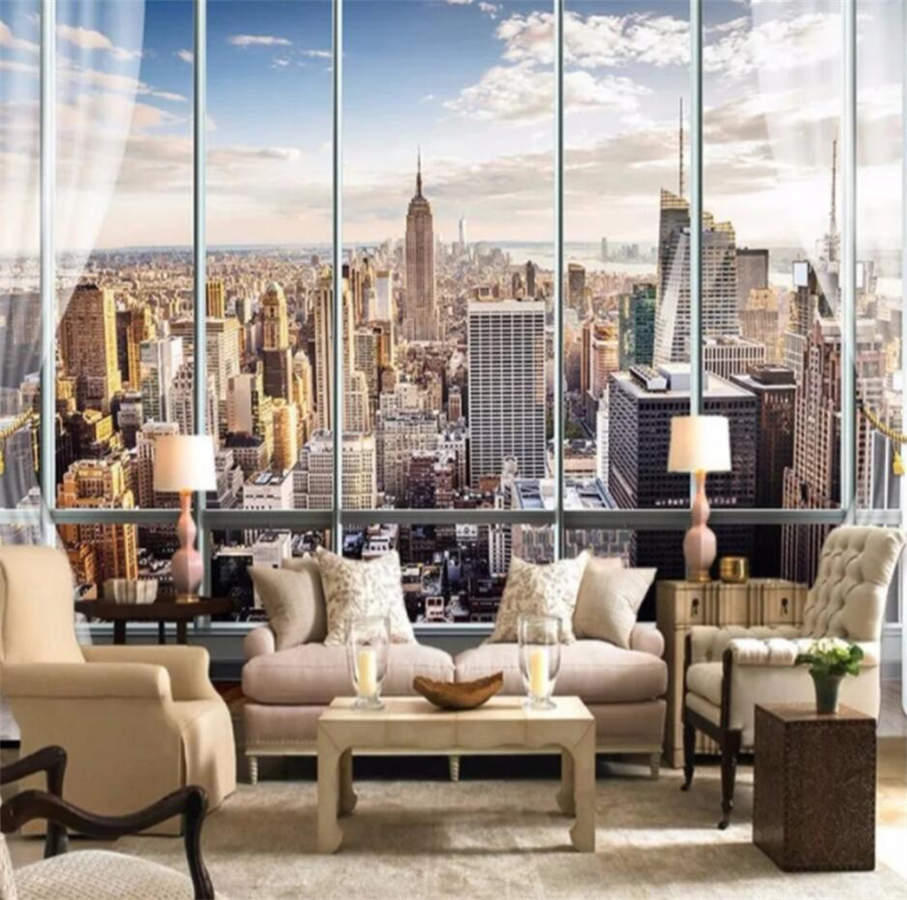 ニューヨーク日の出 3D 窓都市景観カスタム壁画壁アート装飾 - Interior Design York のレビューと価格