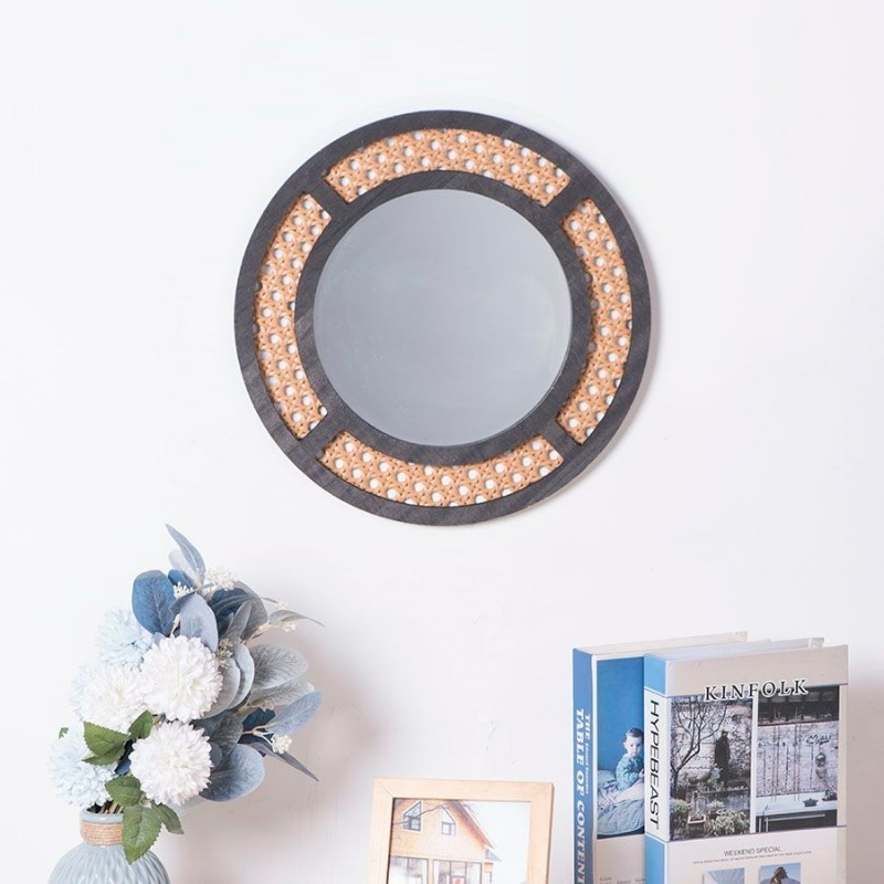 クリエイティブ装飾ミラー手作り模造籐織ペンダントホテルのリビ - Rattan Mirror Round のレビューと価格