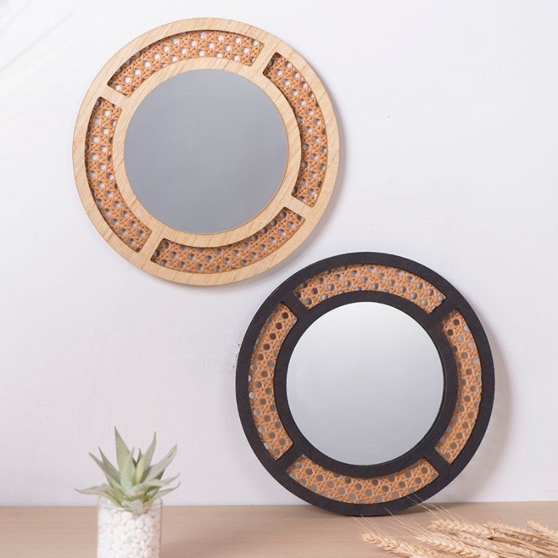 クリエイティブ装飾ミラー手作り模造籐織ペンダントホテルのリビ - Rattan Mirror Round のレビューと価格