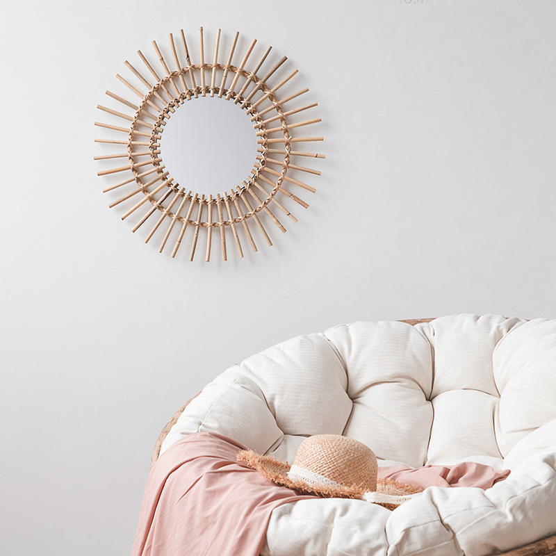 ラタン製壁掛け北欧風ホームステイ化粧鏡、手編み壁飾り壁掛け丸 - Rattan Mirror Round のレビューと価格