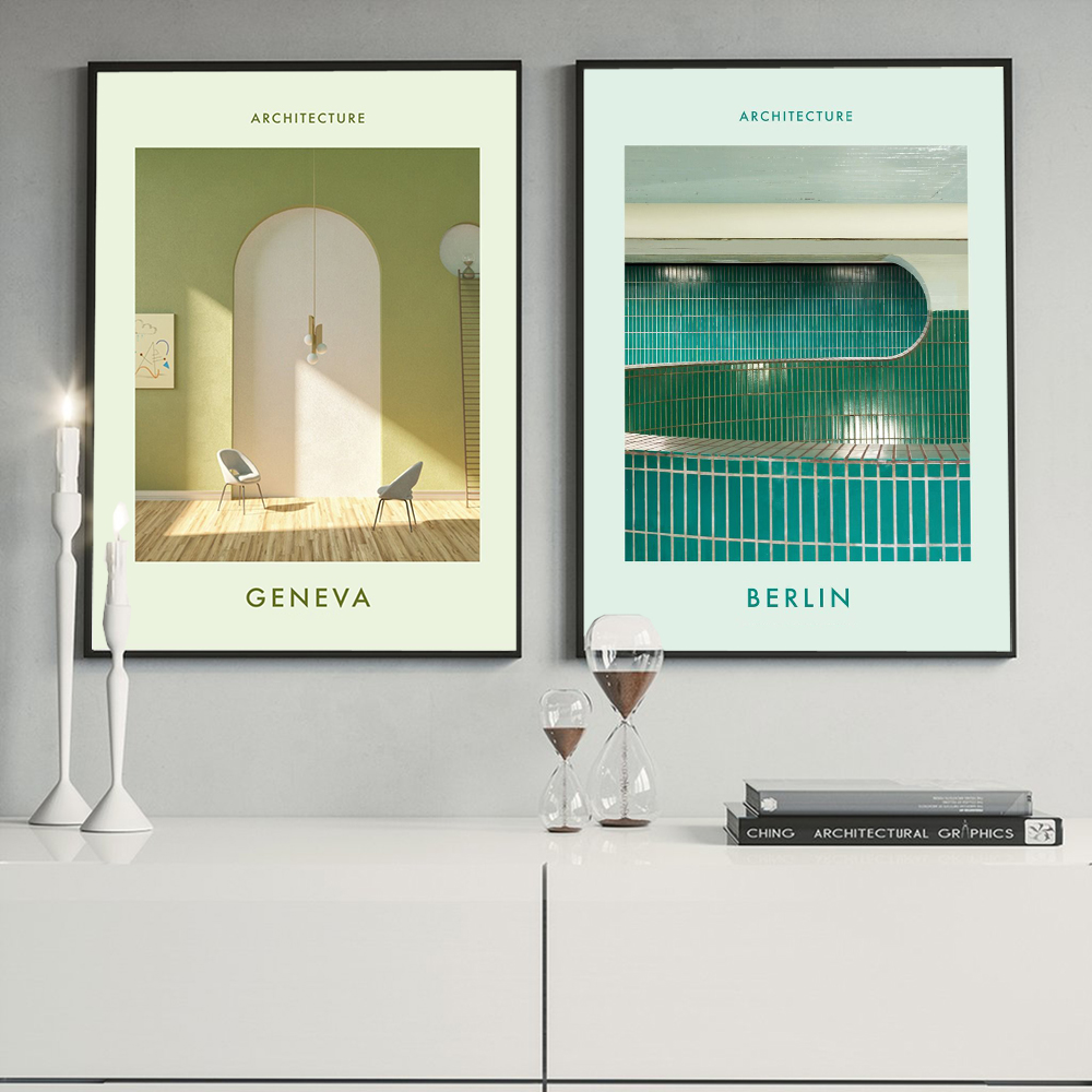ジュネーブベルリン現代建築アートプリントプリントミニマリスト - Interior Design York のレビューと価格