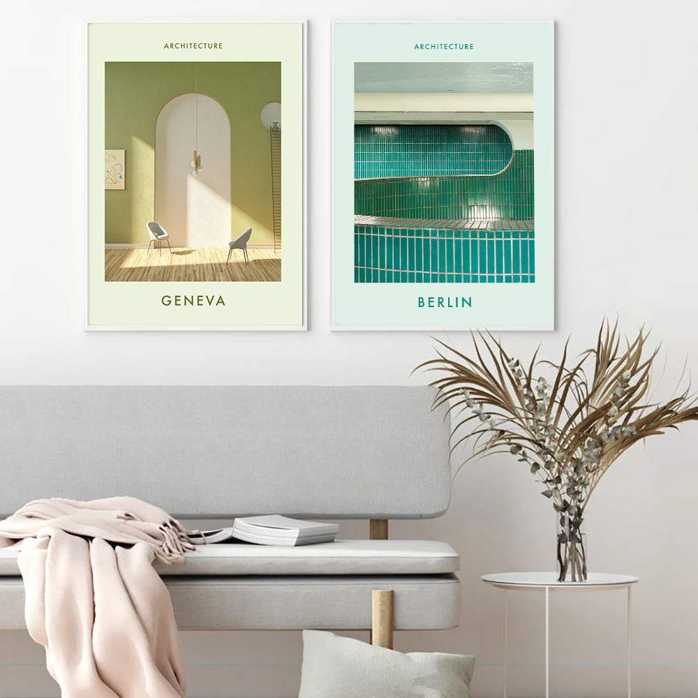 ジュネーブベルリン現代建築アートプリントプリントミニマリスト - Interior Design York のレビューと価格