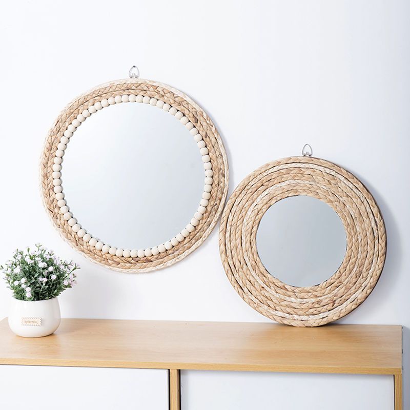 籐工芸品装飾用丸型ミラー化粧鏡ベッドアンドブレックファストリ - Rattan Mirror Round のレビューと価格