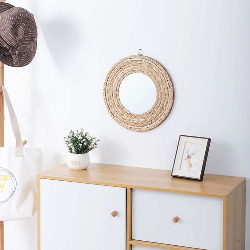 籐工芸品装飾用丸型ミラー化粧鏡ベッドアンドブレックファストリ - Rattan Mirror Round のレビューと価格