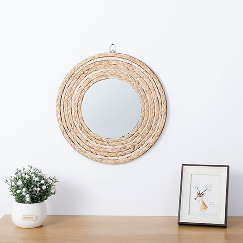 籐工芸品装飾用丸型ミラー化粧鏡ベッドアンドブレックファストリ - Rattan Mirror Round のレビューと価格