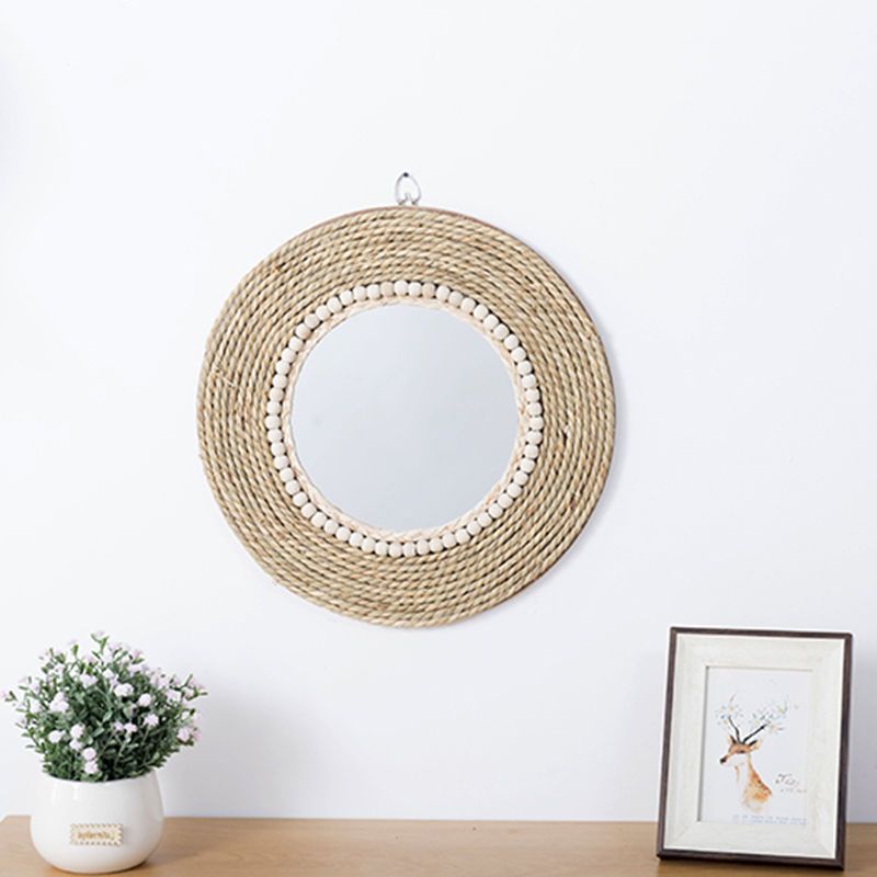 籐工芸品装飾用丸型ミラー化粧鏡ベッドアンドブレックファストリ - Rattan Mirror Round のレビューと価格