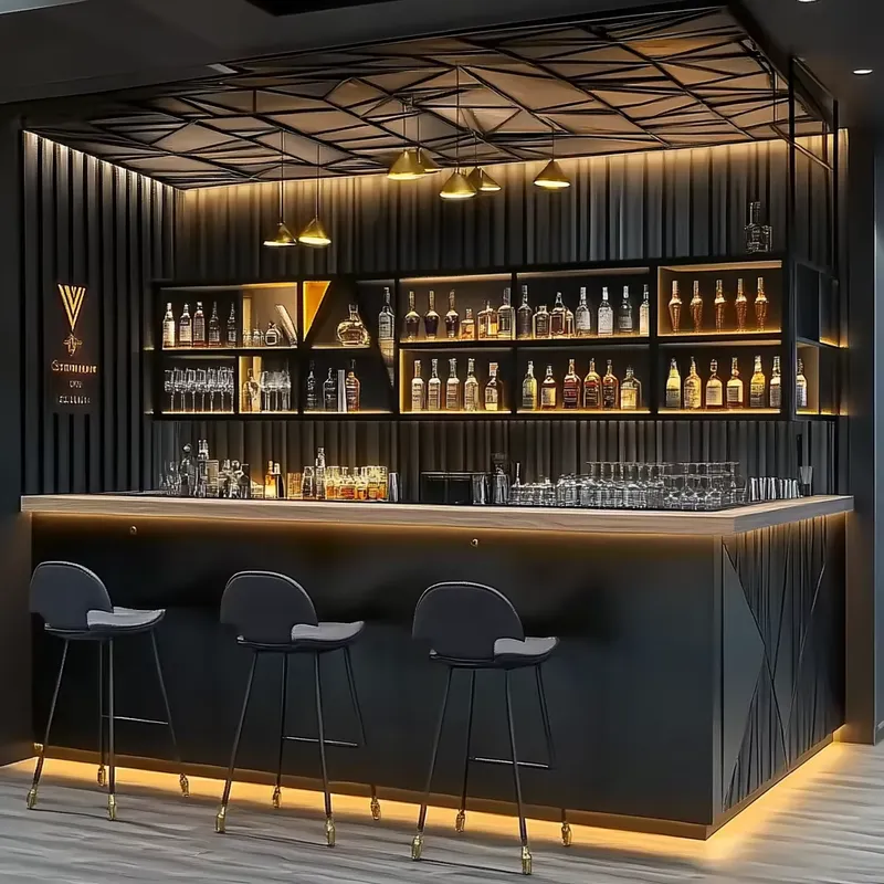インダストリアルスタイルの木製バーカウンター、レストランのイ - Interior Design Industrial Style のレビューと価格
