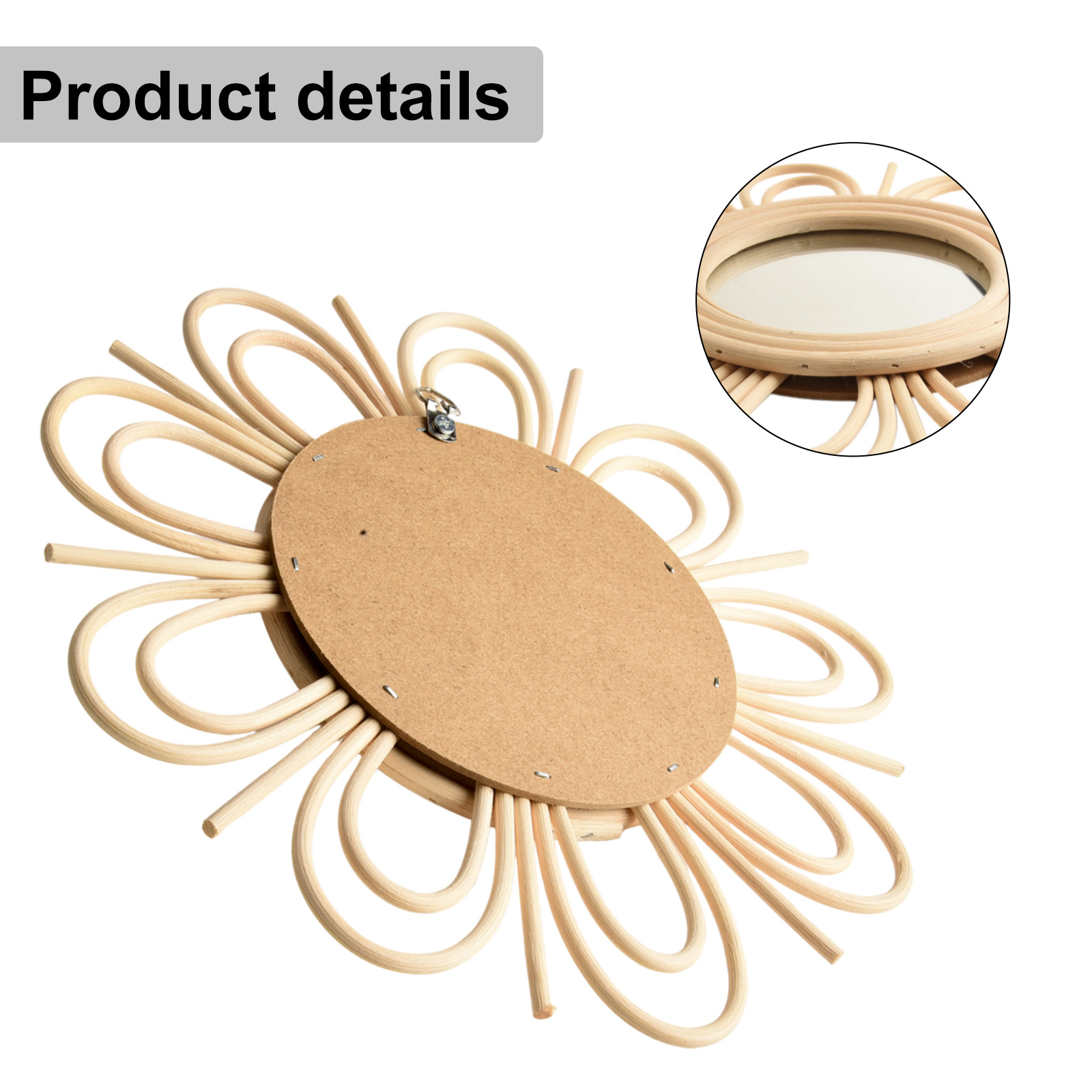 ボヘミアンラタン製吊り下げミラー、太陽模様またはその他のデザ - Rattan Mirror Round のレビューと価格