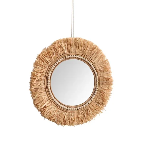 ラタン装飾鏡 バスルーム用 手作り化粧鏡 レトロ ホームステ - Rattan Mirror Round のレビューと価格
