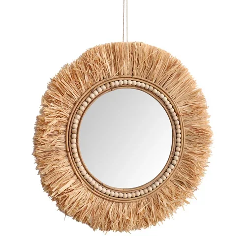 ラタン装飾鏡 バスルーム用 手作り化粧鏡 レトロ ホームステ - Rattan Mirror Round のレビューと価格