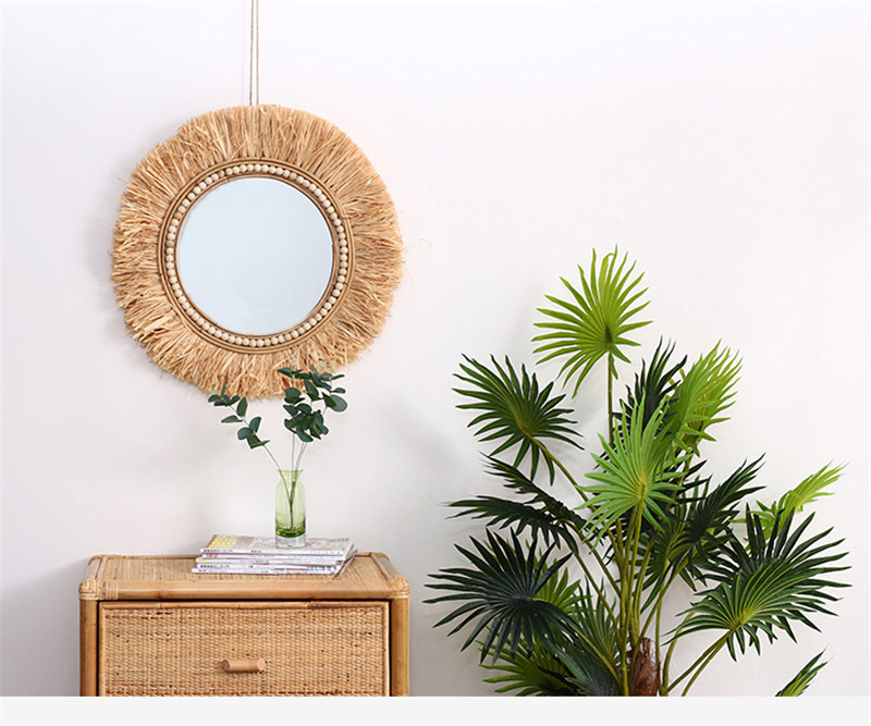 ラタン装飾鏡 バスルーム用 手作り化粧鏡 レトロ ホームステ - Rattan Mirror Round のレビューと価格
