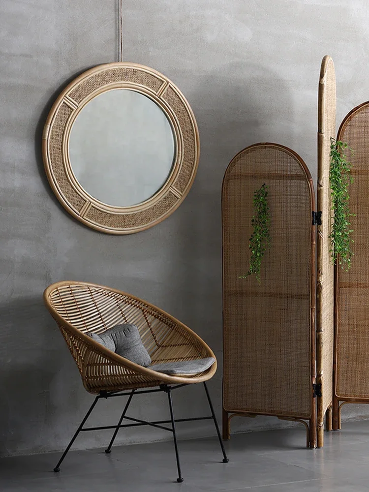 本物の籐製ベッド＆ブレックファースト手作りの籐編み壁掛けミラ - Rattan Mirror Round のレビューと価格
