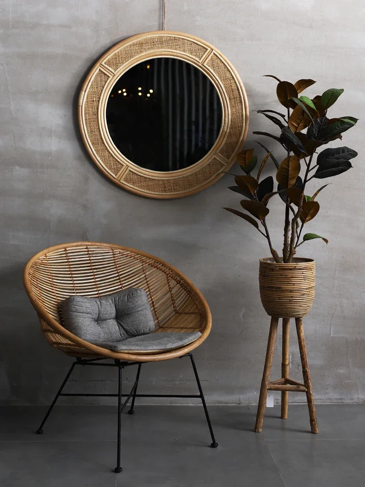 本物の籐製ベッド＆ブレックファースト手作りの籐編み壁掛けミラ - Rattan Mirror Round のレビューと価格
