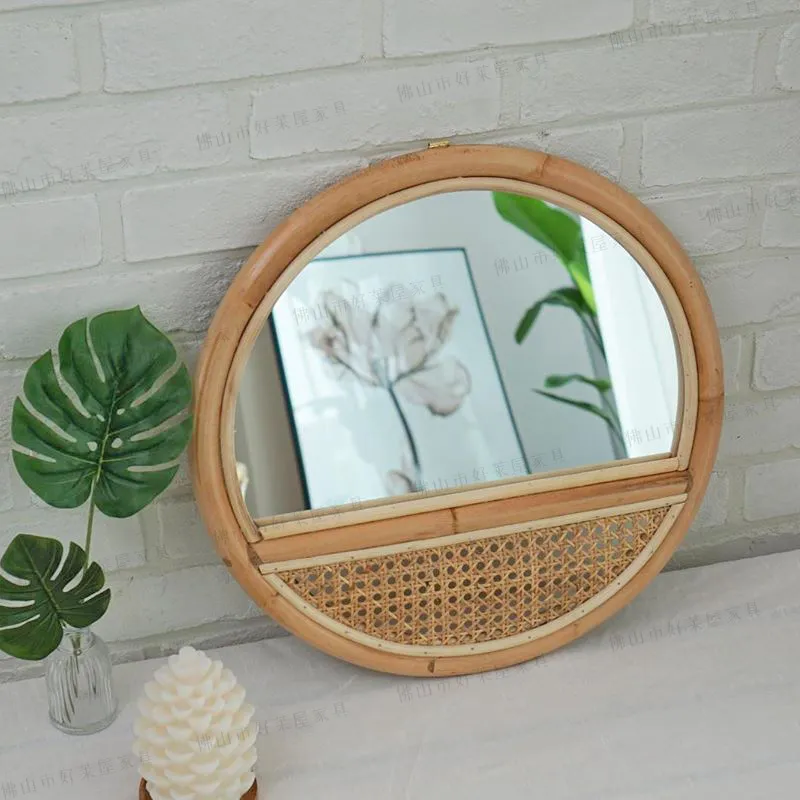丸型レトロラタンミラー竹製壁掛け装飾 ポーチやホームステイに - Rattan Mirror Round のレビューと価格