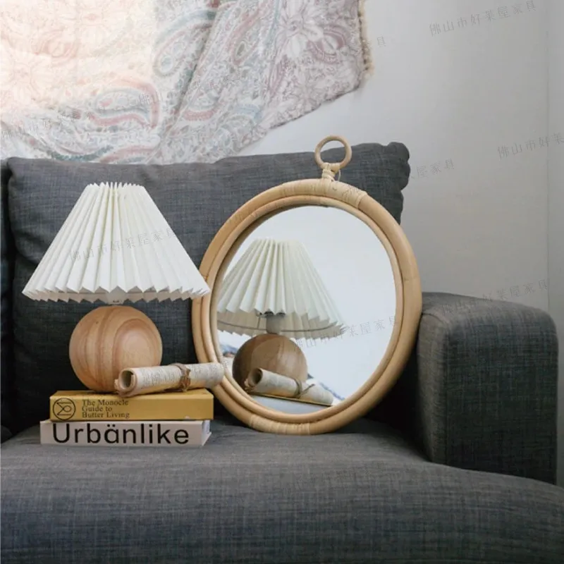 丸型レトロラタンミラー竹製壁掛け装飾 ポーチやホームステイに - Rattan Mirror Round のレビューと価格