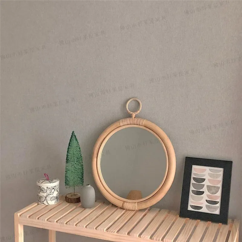 丸型レトロラタンミラー竹製壁掛け装飾 ポーチやホームステイに - Rattan Mirror Round のレビューと価格